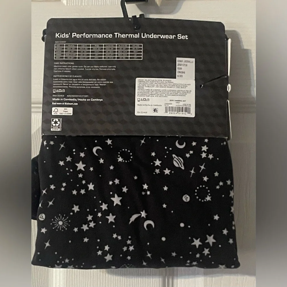 NWT‎ Athletic Works Girls Thermal Base Layer Set Black Star Print